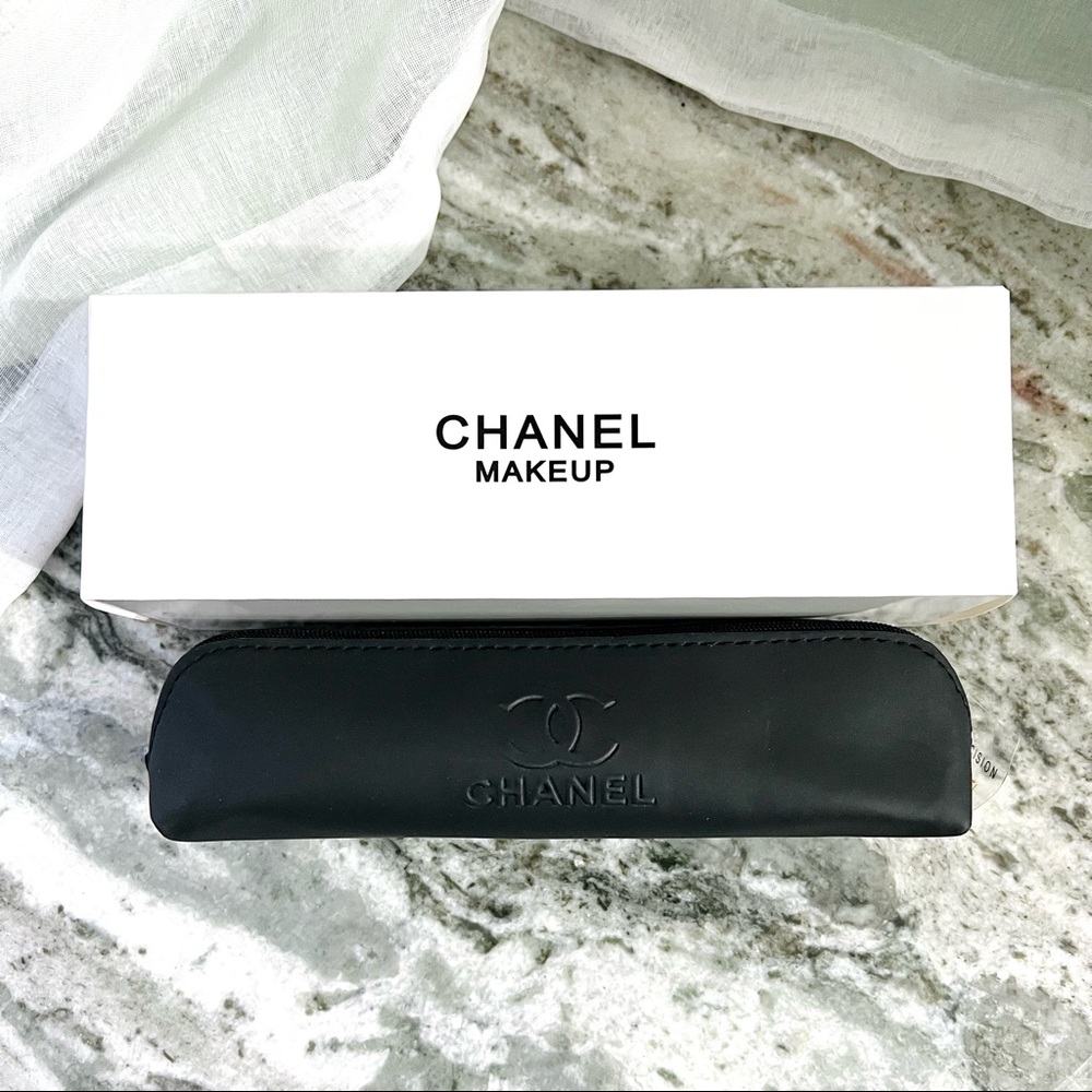 NIB CHANEL Black CC Logo Pencil Bag Cosmetic Bag